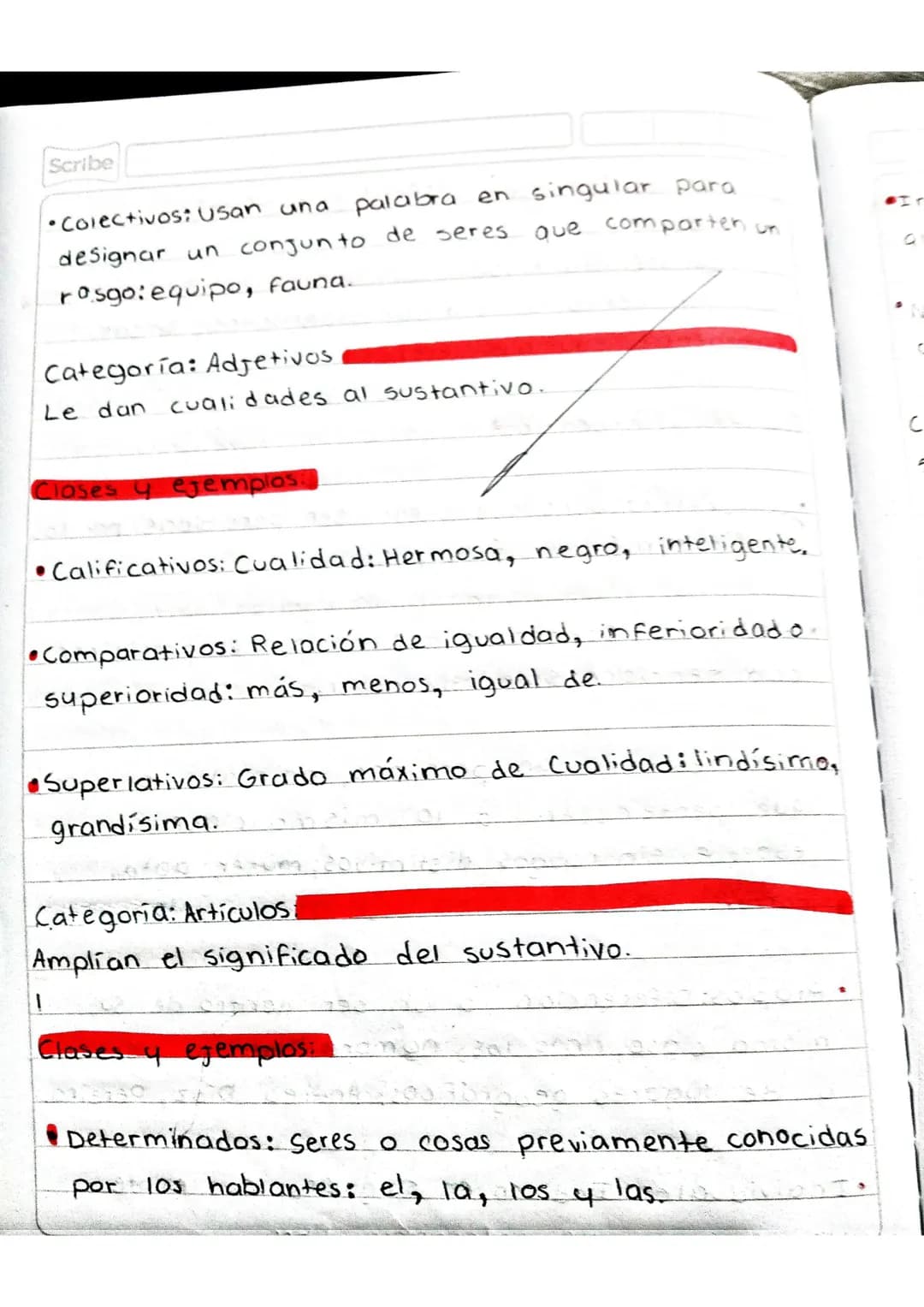 Scribe
Actividad en clase.
• Tomar apuntes en el cuaderno sobre la temática,
"Las categorías gramaticales".
Categorías
Gramaticales
Función/