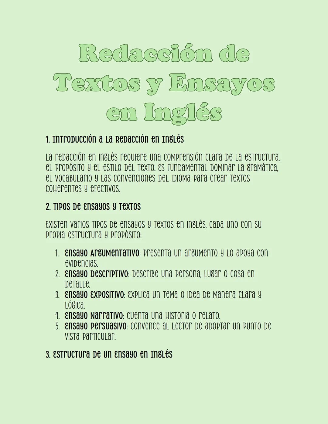 Redacción de
Textos y Ensayos
en Inglés
1. Introducción a la redacción en Inglés
La redacción en inglés requiere una comprensión clara De La