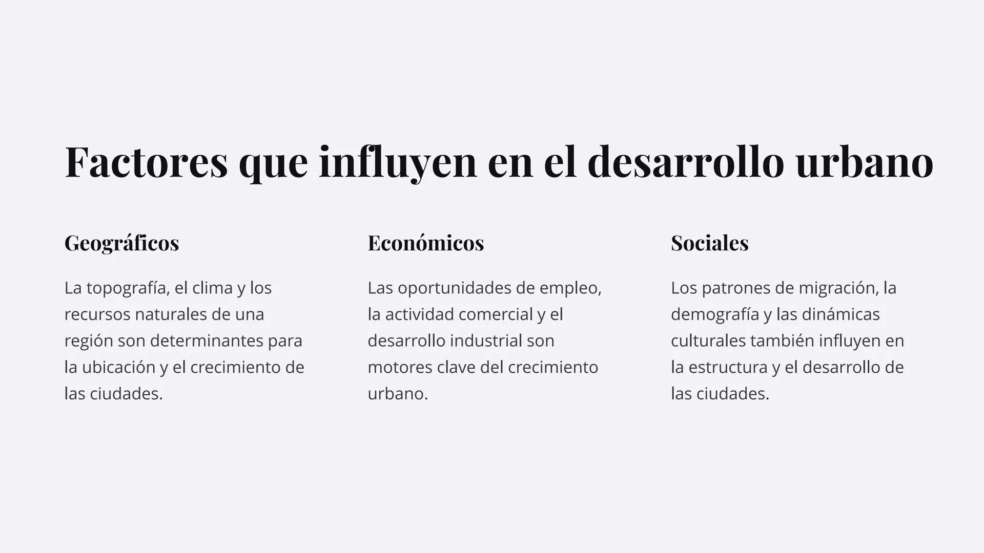 la geografía
urbana
La geografía urbana es el estudio de las ciudades, su
desarrollo, estructura y problemas. Examina cómo los factores
geog