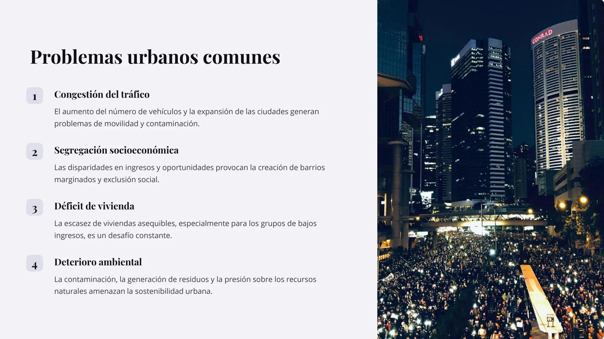 la geografía
urbana
La geografía urbana es el estudio de las ciudades, su
desarrollo, estructura y problemas. Examina cómo los factores
geog
