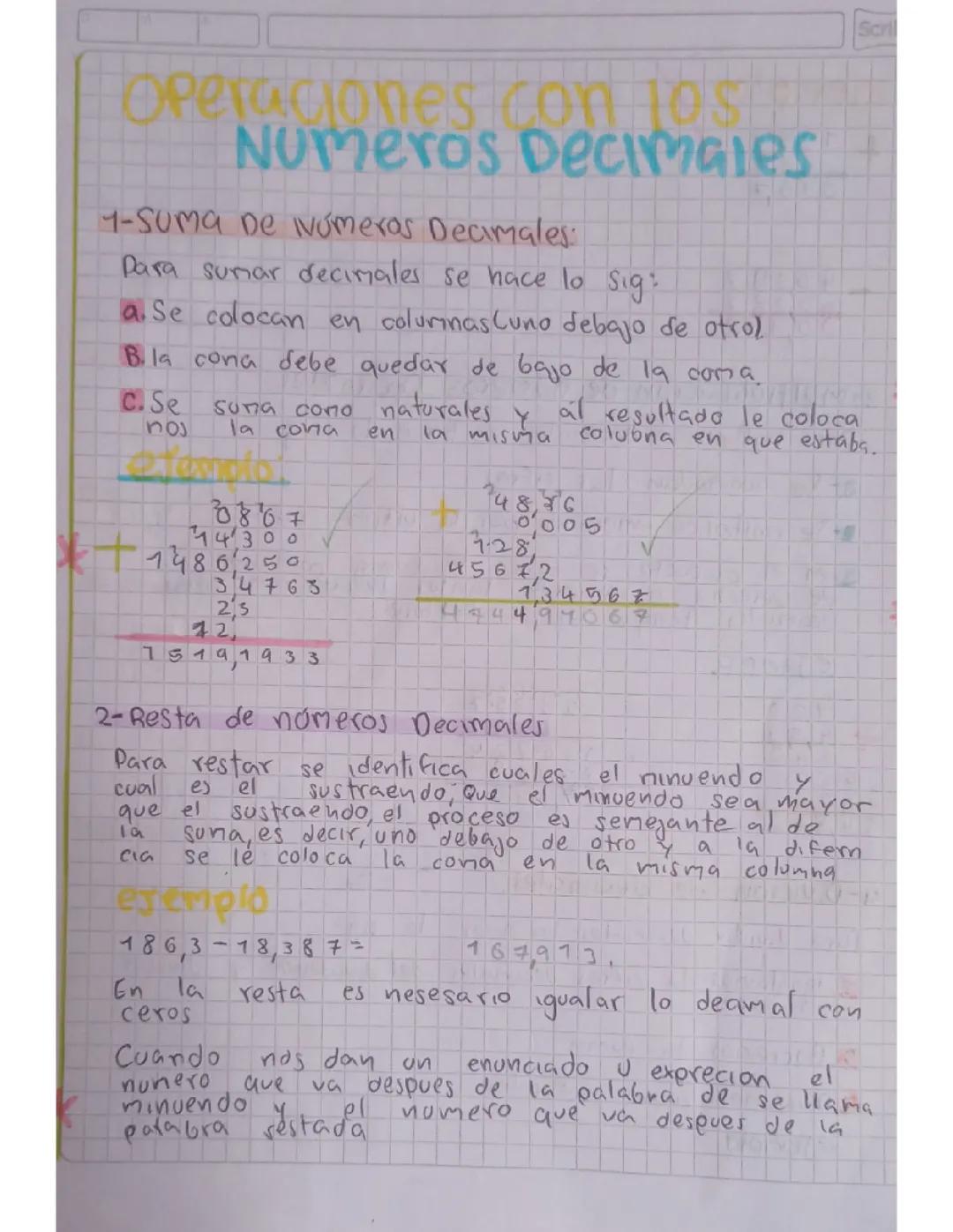 Operaciones de números decimales 