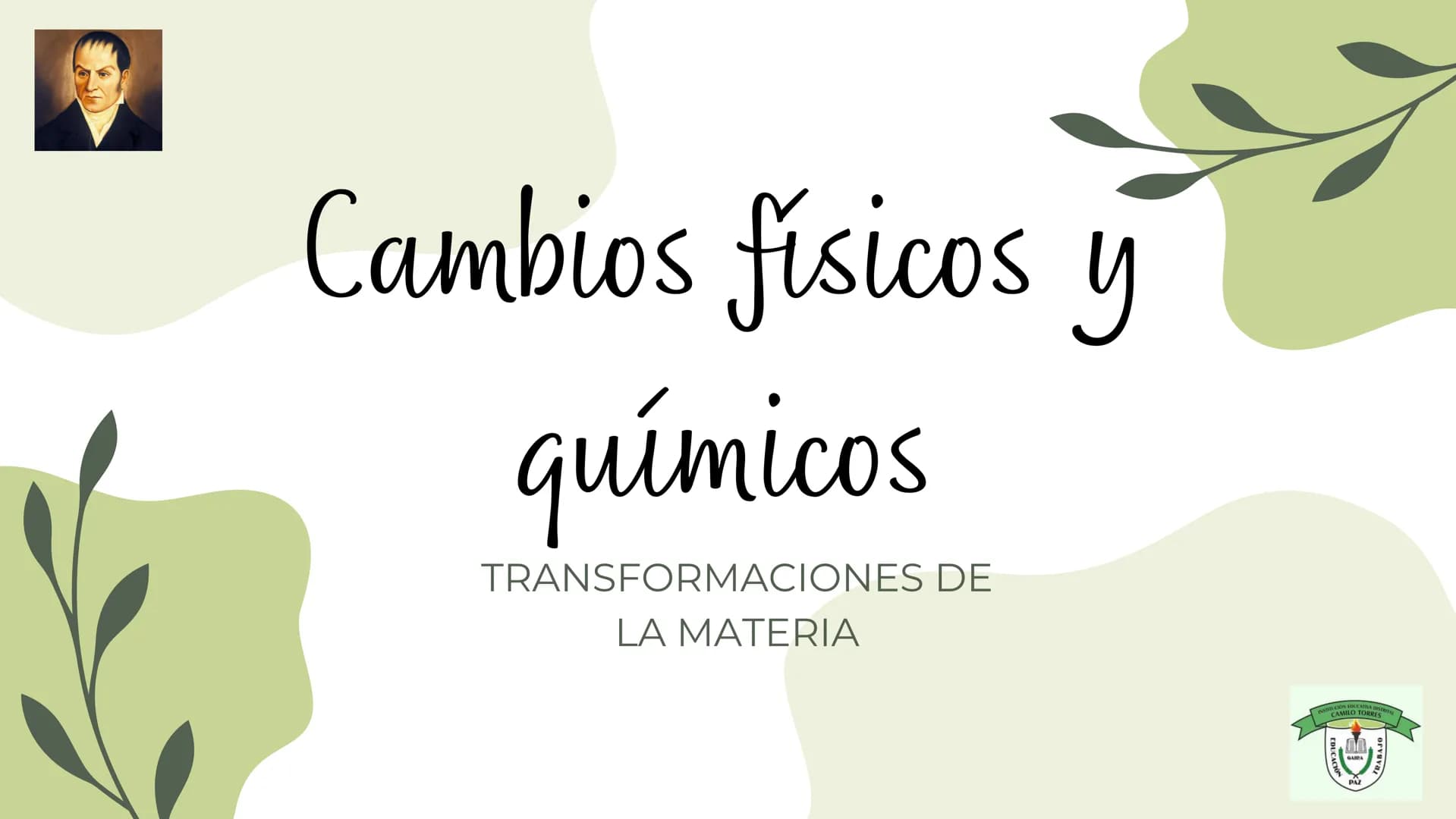 Cambios físicos y
químicos
TRANSFORMACIONES DE
LA MATERIA
UCIÓN EDUCATIVA DIST
CAMILO TORRES
GAIRA
PAZ
TRABAJO Preparando
mi aprendizaje
PRE