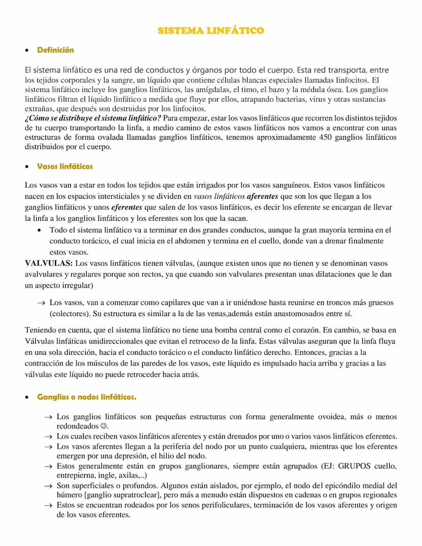 SISTEMA LINFÁTICO
• Definición
El sistema linfático es una red de conductos y órganos por todo el cuerpo. Esta red transporta, entre
los tej