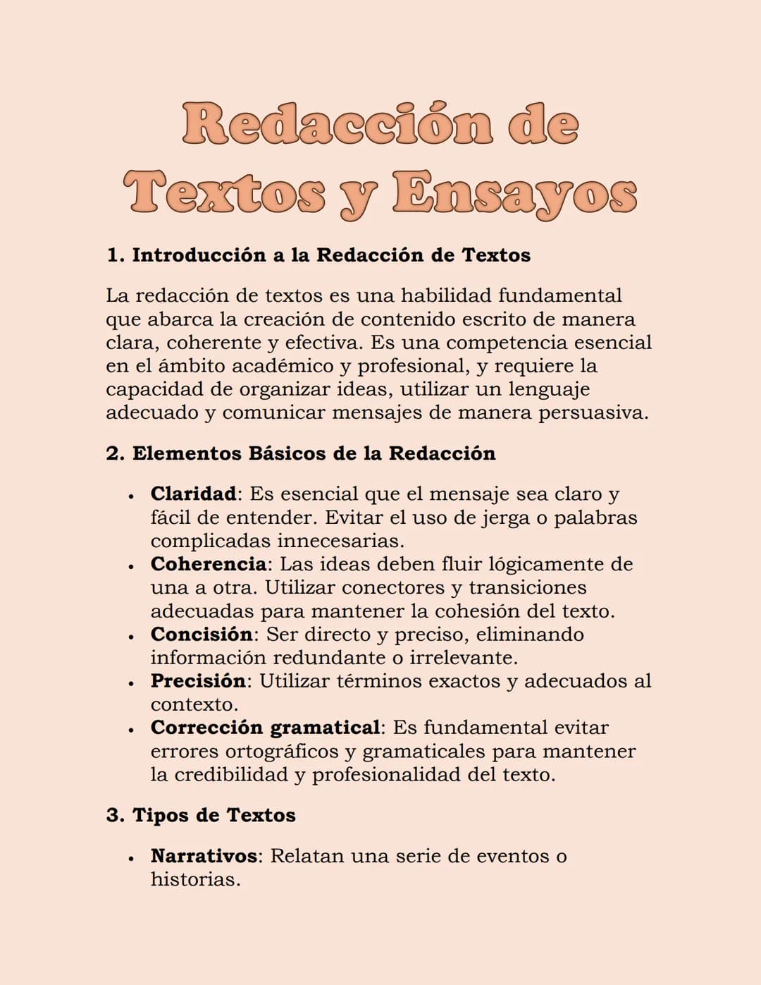 Redacción de
Textos y Ensayos
1. Introducción a la Redacción de Textos
La redacción de textos es una habilidad fundamental
que abarca la cre