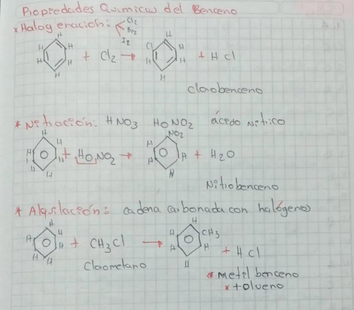 Propiedades Quimicas del Benceno.
X
Halogenacioh:
Cl2
Br2
I2
H
H
H
C
H
+ Cl2→
H
H
H
+Hcl
14
H
claobenceno
* Nitración: HNO3 HONOZ
ácedo Nitr