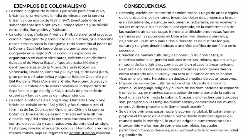 Colonialismo ¿QUE ES?
Se entiende por colonialismo a la forma de relación de
dominación política, social y económica que existe entre
una po