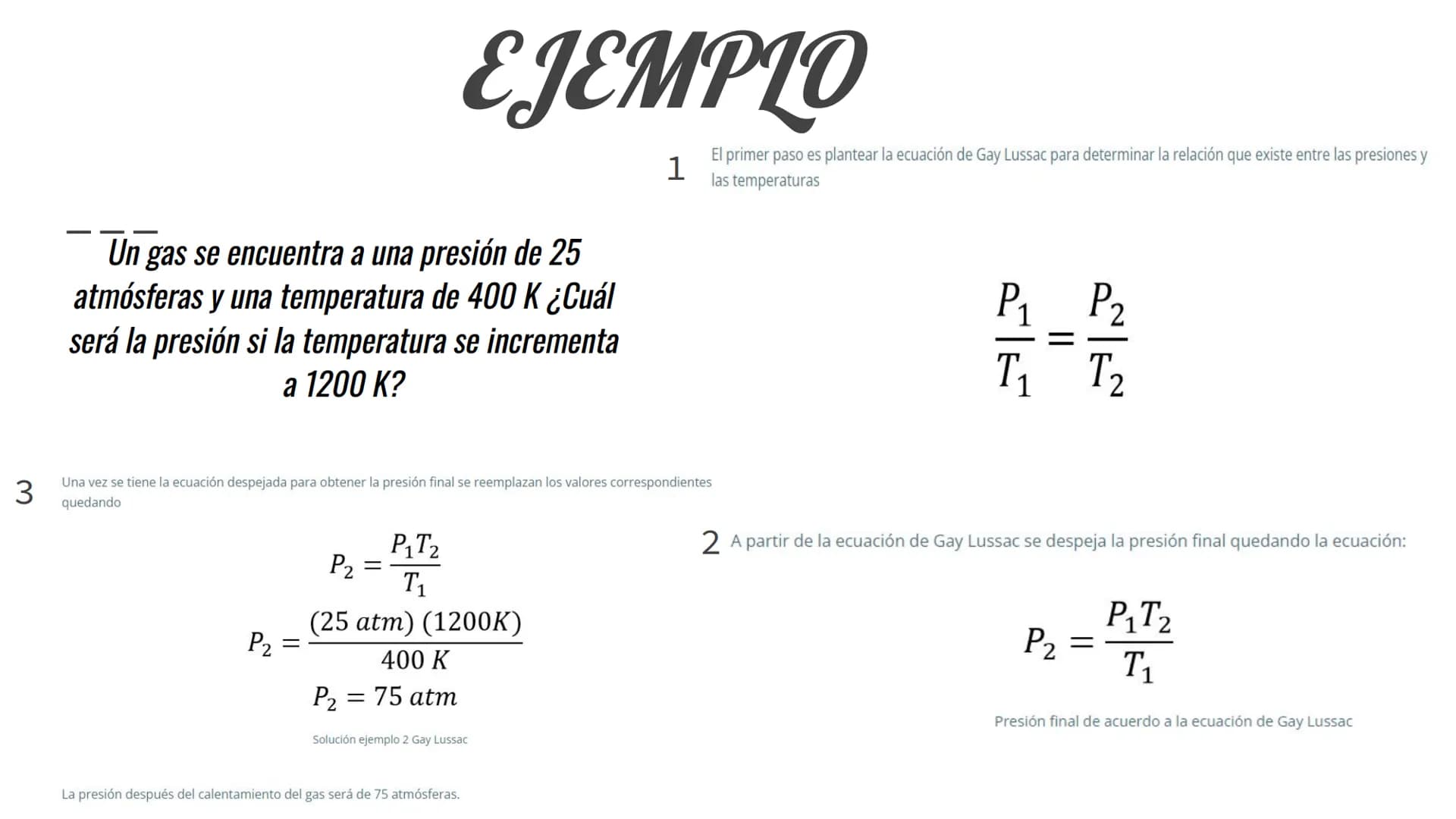 LEYES DE LOS
GASES
Ley de
Gay-Lussac
P₁ P2
P
Ley de Boyle
P₁ V₁ = P₂ V₂
Ley Combinada
de los gases
P₁V₁_P₂V₂
T₁ T₂
T
V
Ley de
Charles
=
V₁ V