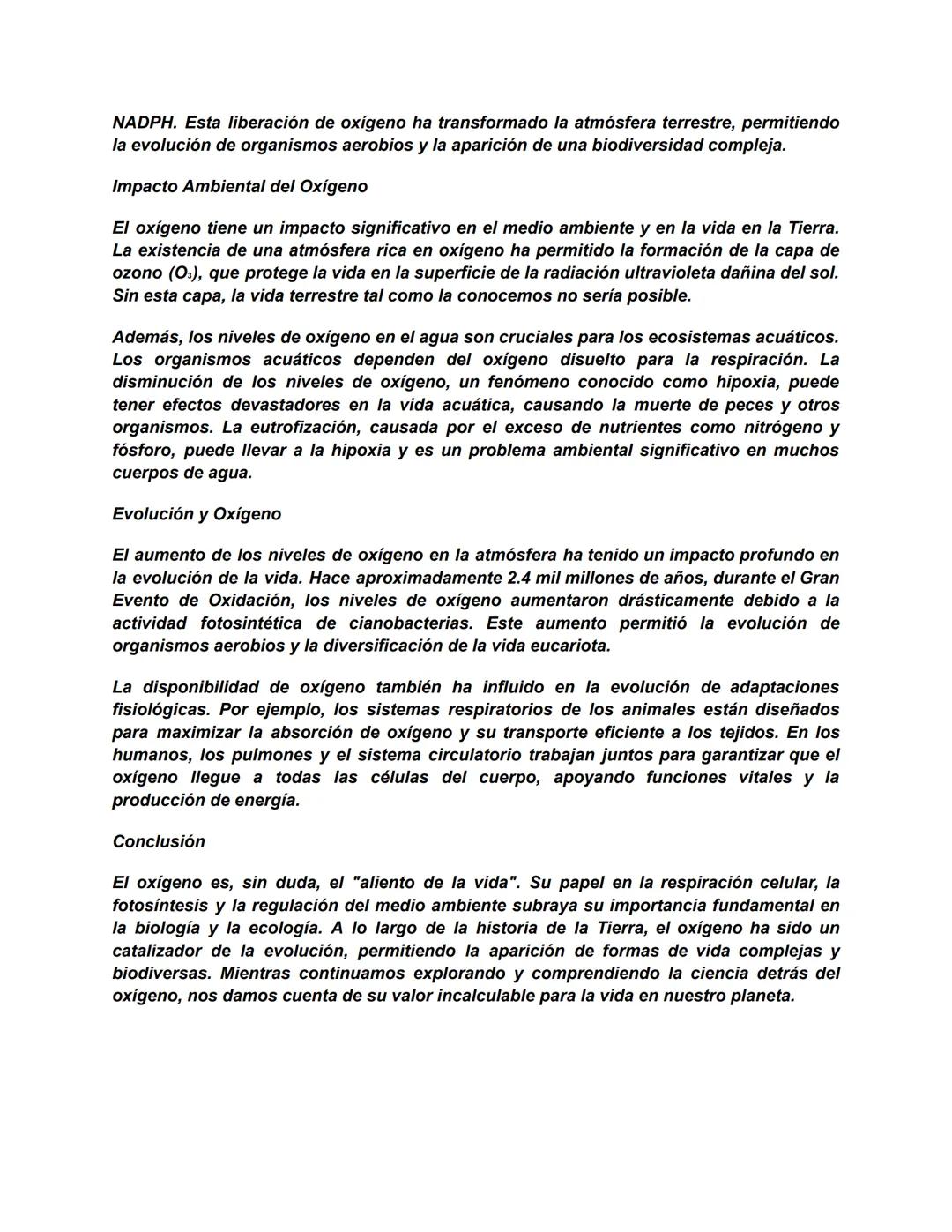 # Oxígeno

El oxígeno es uno de los elementos más abundantes y esenciales en la Tierra,
desempeñando un papel crucial en la vida tal como la