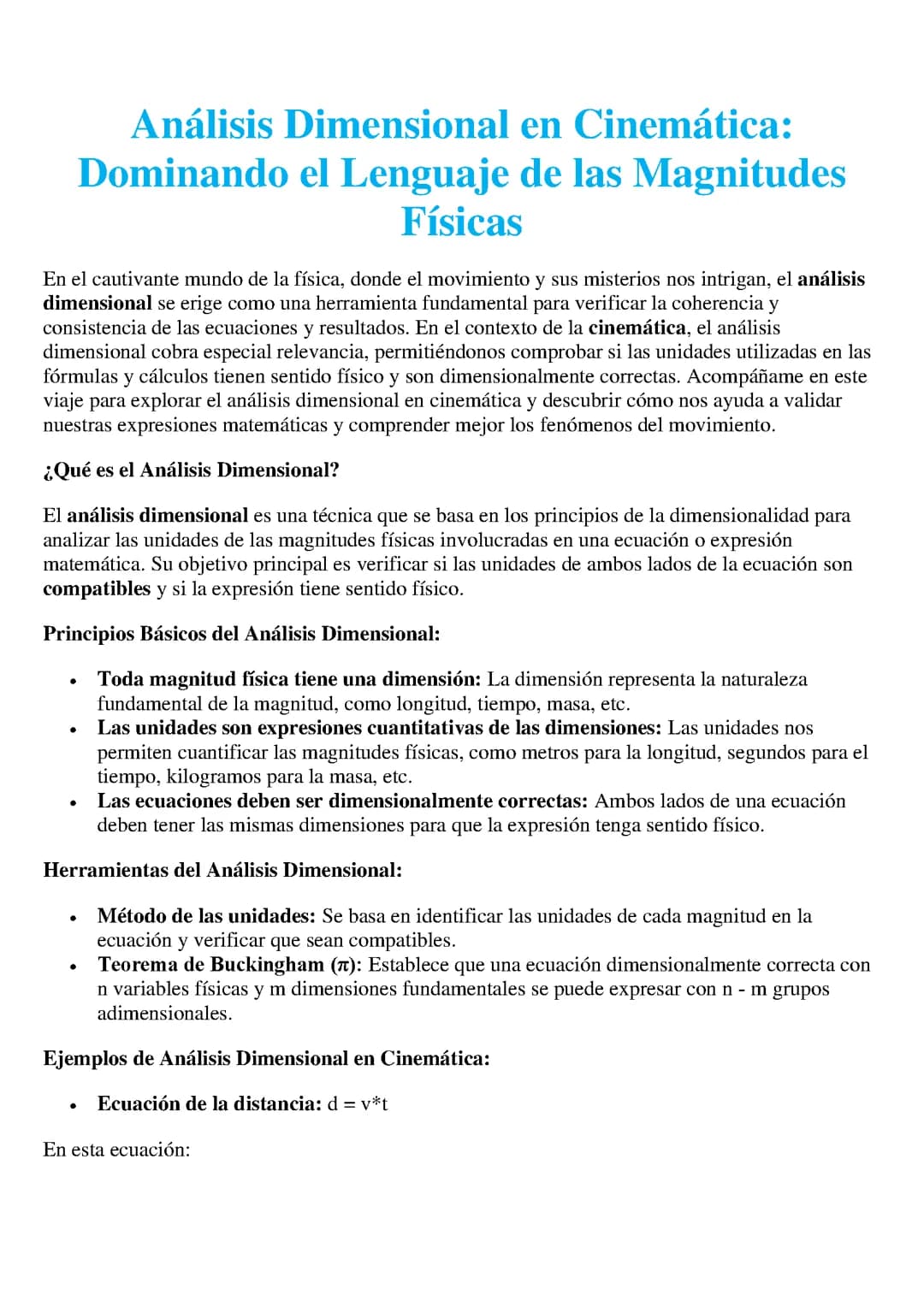 Análisis Dimensional en Cinemática