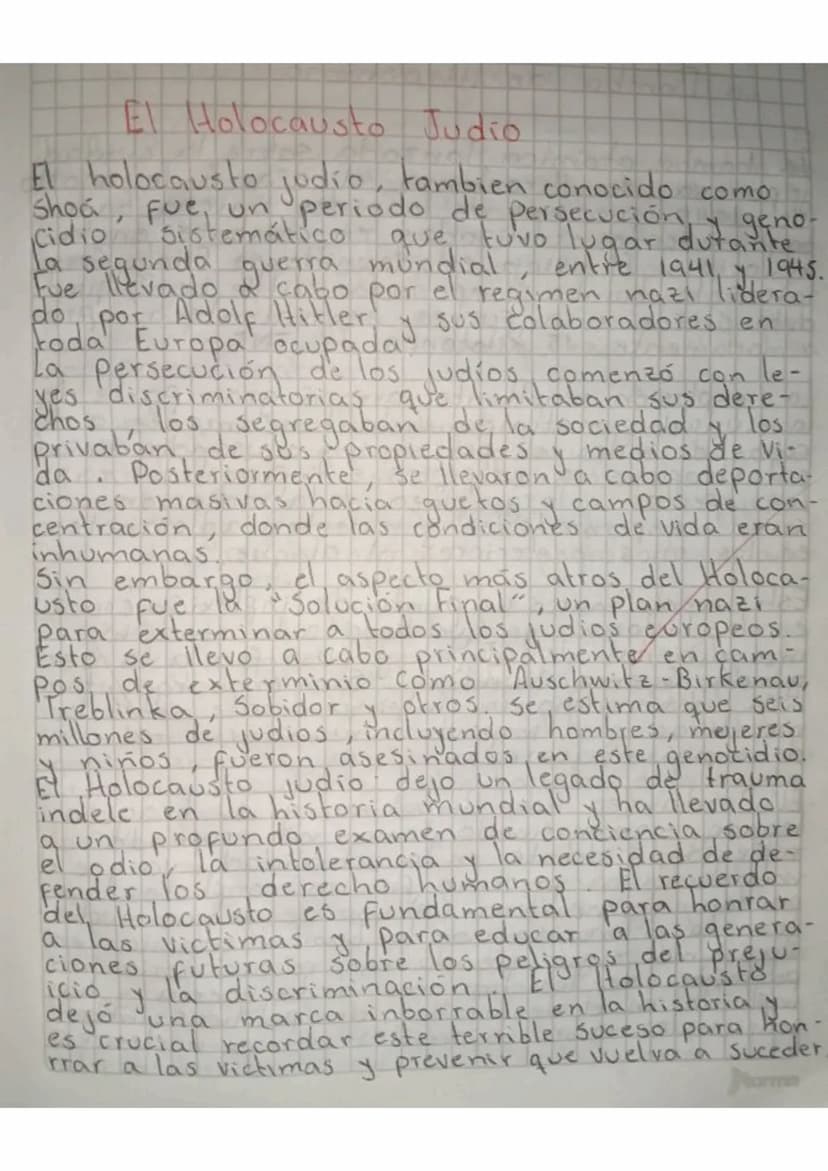 El Holocausto Judio
El holocausto odio, tambien conocido como
Shoa, Fue un periodo de per
Cidio
Sistemático
geno
que tuvo Lugar durante
mund