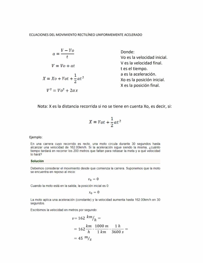Características del movimiento rectilíneo
uniformemente acelerado (MRUA)
Cambia su
posición
al variar
el tiempo
MRUV
EJEMPLO
MRUA
Su trayect
