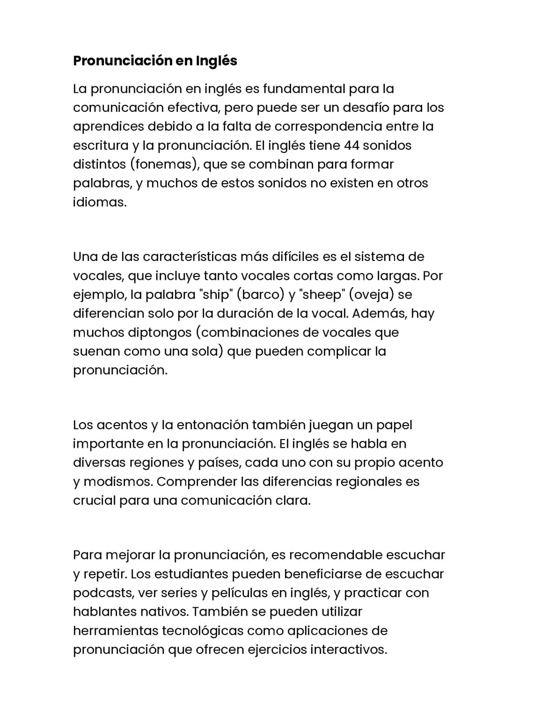 Pronunciación en Inglés.