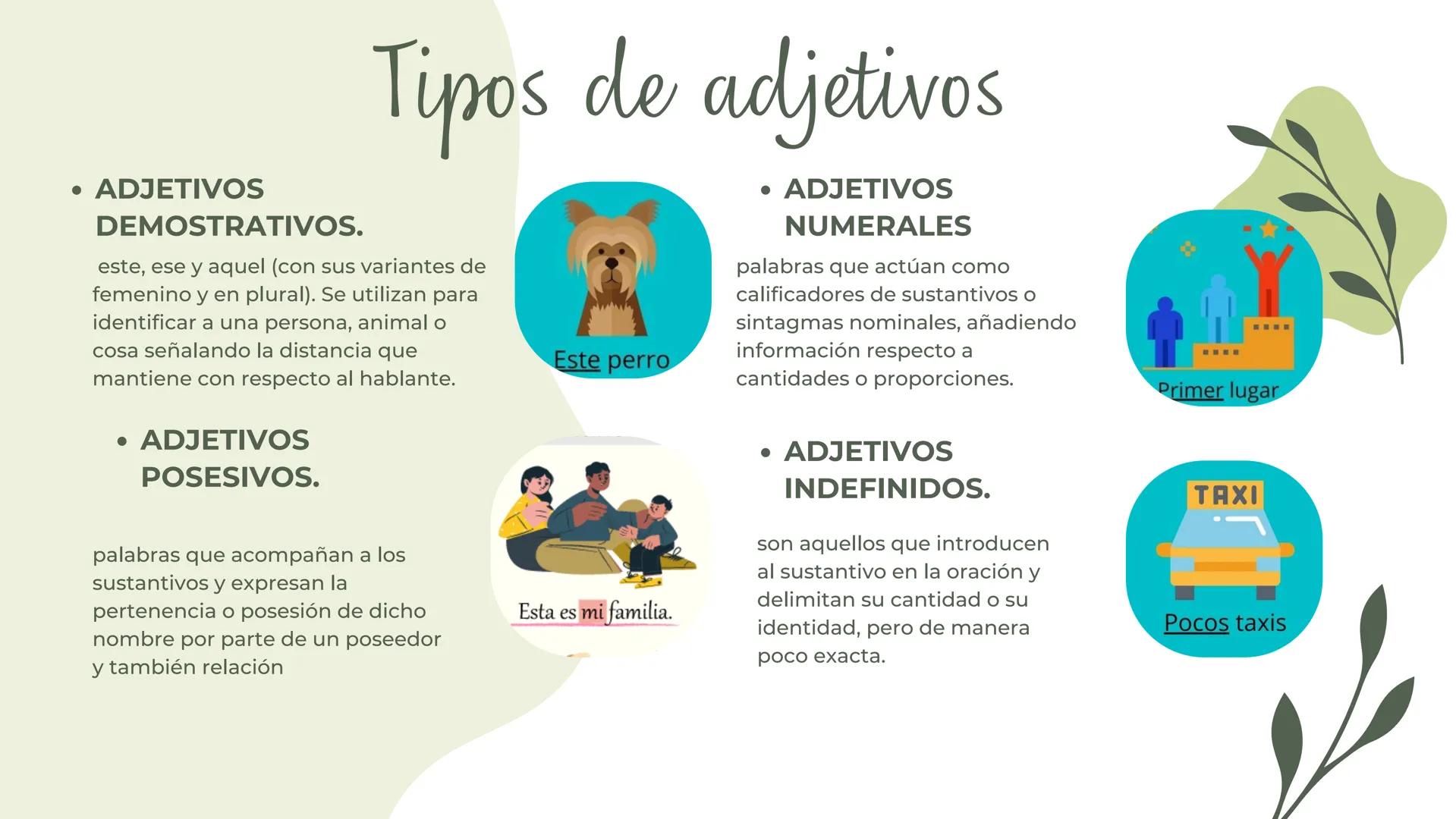 LOS
ADJETIVOS ¿Qué es un adjetivo?
El adjetivo es una parte de la
oración o clase de palabra que
complementa un sustantivo para
calificarlo;