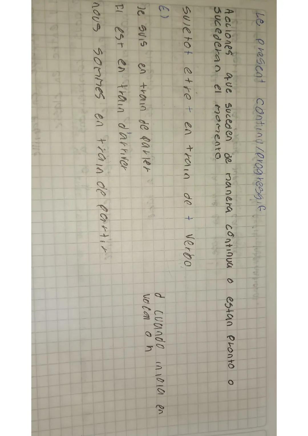 Presente continuo y progresivo con ejercicios resueltos (En francés) 