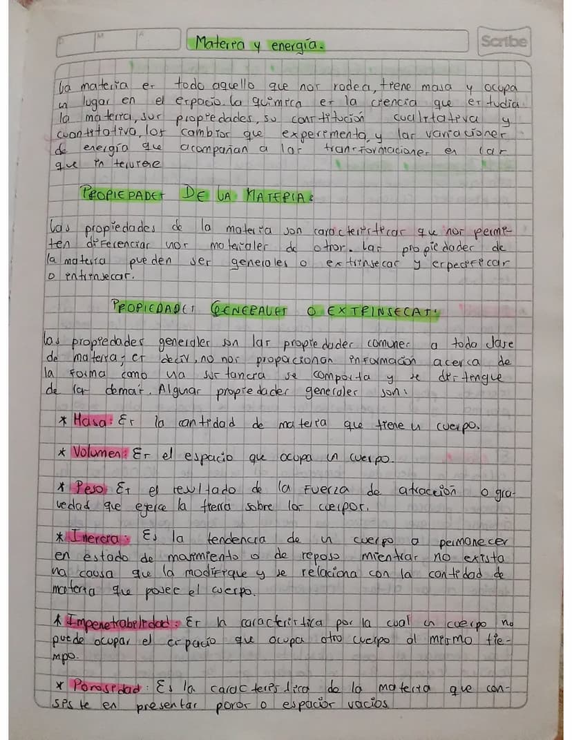 Materra y energía.
Scribe
el
todo aquello que nor rodea, tiene masa
espacio. la quimica
er la ciencia
que
cualitativa
у осира
er tudia
y
la 