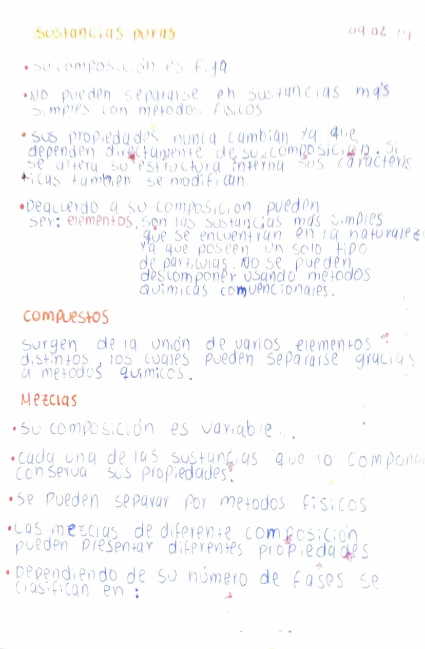 Clasificación de la materia
09.02 24
composicion Sustancias
Uniforme →puras
Elementos
NO ¿Se pueden +
descomponer
en sustancias
ma's pequeña