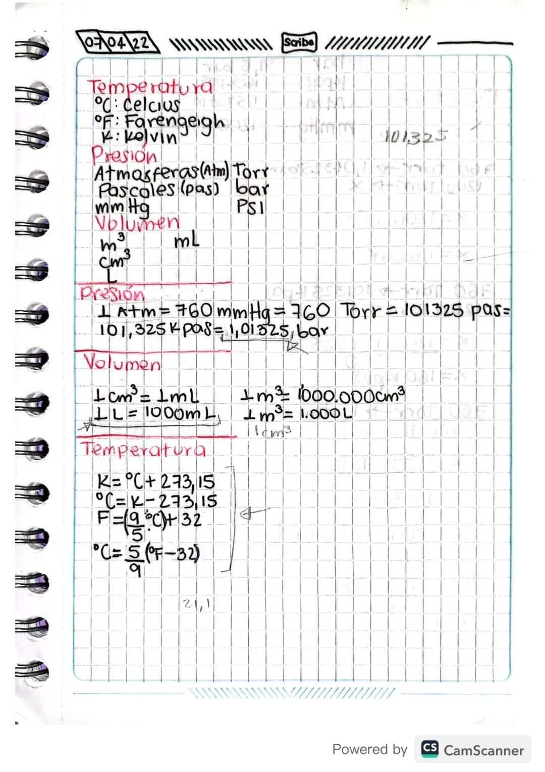0704/22

Temperatura
°C: Celcius
OF: Farengeigh
K:
Presión
Scribe////////////////
1013251
Atmosferas (Atm) Torro DoF.
Pascoles (pas) bar
mm 
