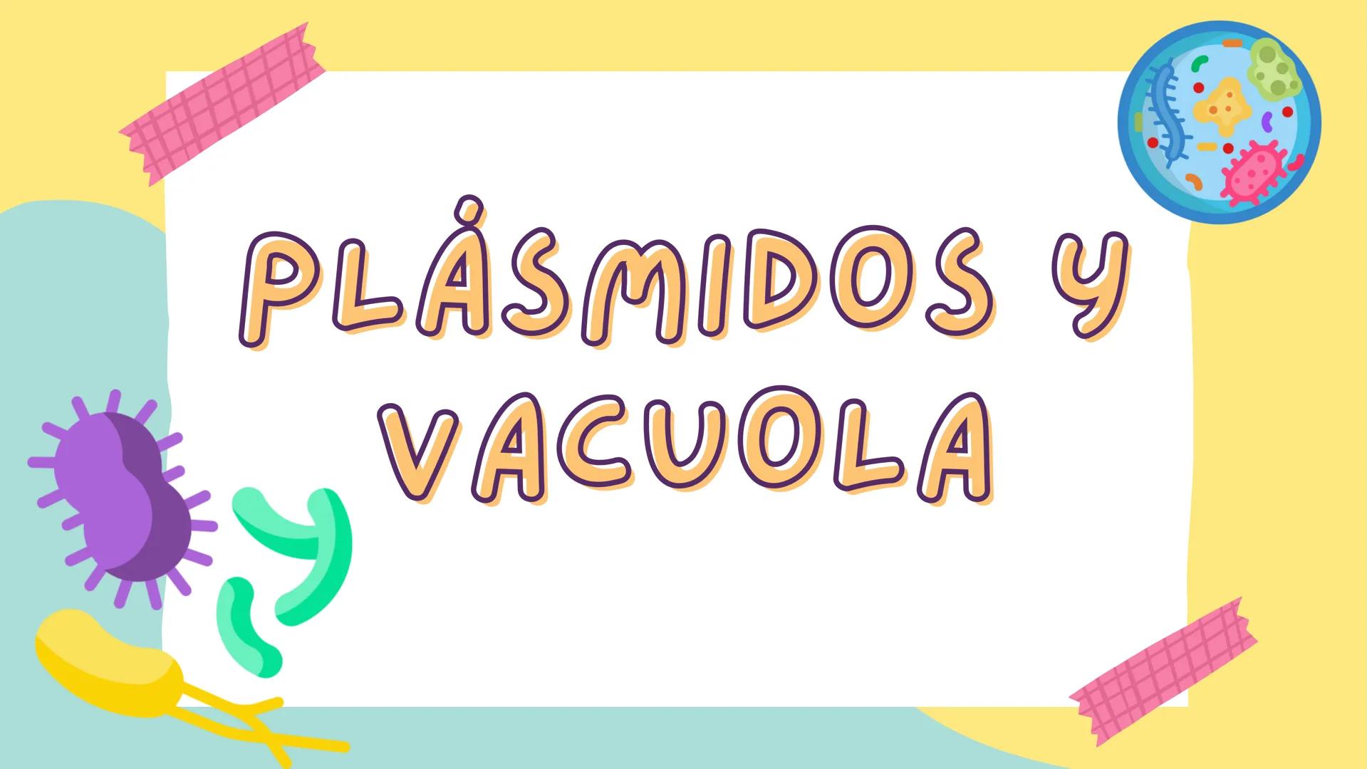 # PLÁSMIDOS y
# VACUOLA # PLASMIDOS

# CONCEPTO

Son pequeñas moléculas de
ADN circular que se
encuentran en células
bacterianas y algunas c