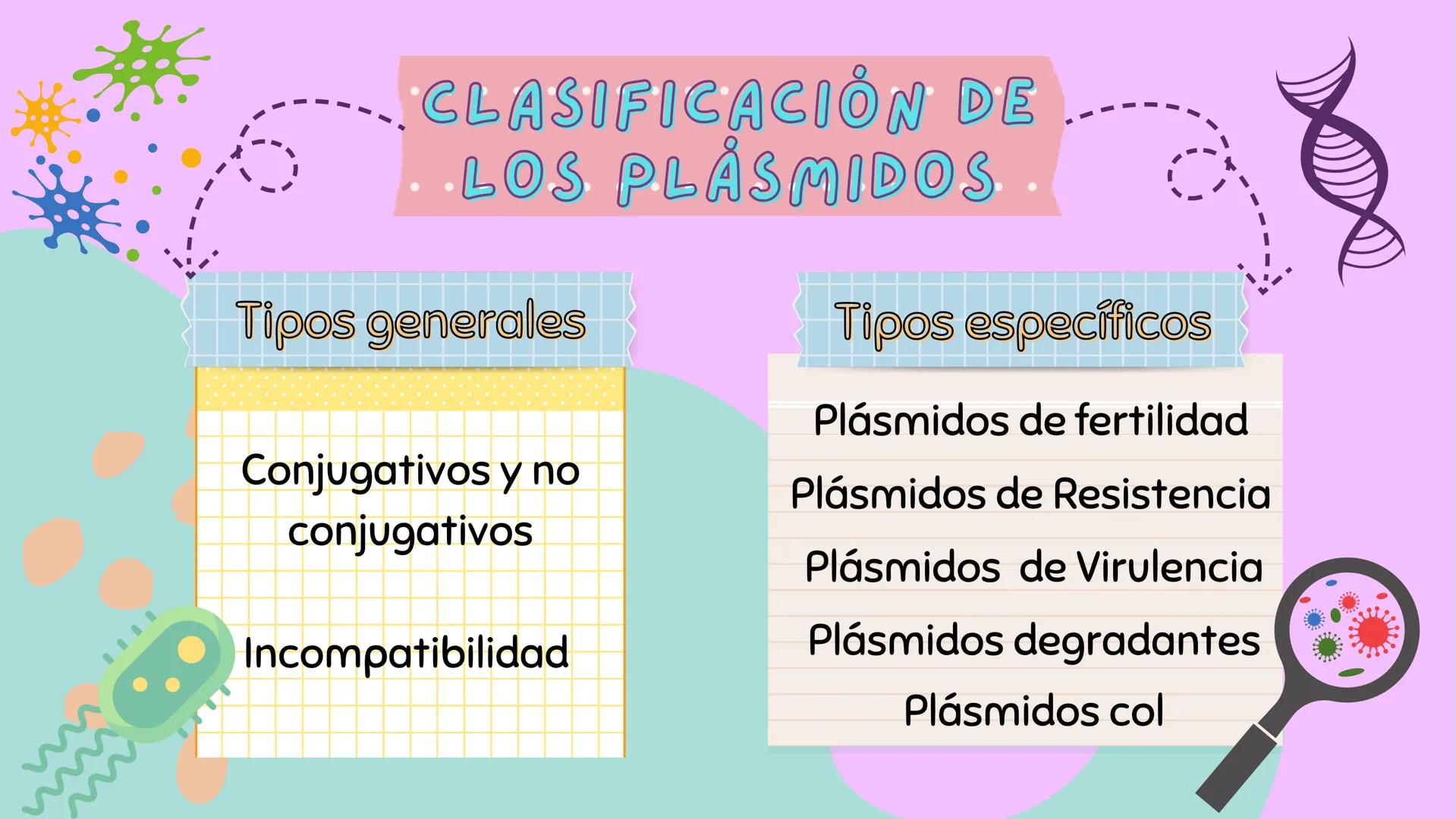 # PLÁSMIDOS y
# VACUOLA # PLASMIDOS

# CONCEPTO

Son pequeñas moléculas de
ADN circular que se
encuentran en células
bacterianas y algunas c