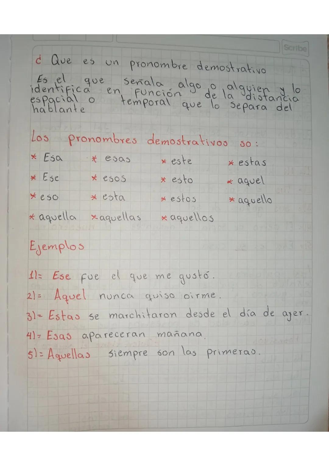Scribe

¿Que es un pronombre demostrativo

Es el que seriala algo o alguien y lo
identifica en función de la distancia
espacial o temporal q