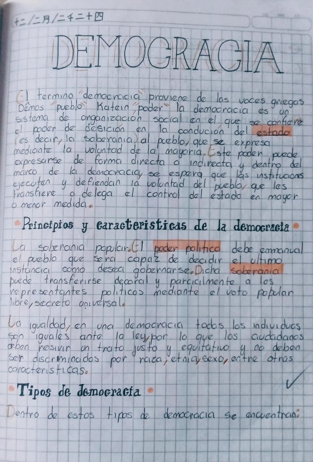 十二/二月/二千二十四
DEMOCRACIA
сл
00
El termino democracia proviene de las voces griegas
Démos pueblo Katein poder la democracia es
Sistema de organ