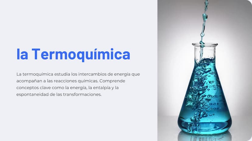 la Termoquímica
La termoquímica estudia los intercambios de energía que
acompañan a las reacciones químicas. Comprende
conceptos clave como 