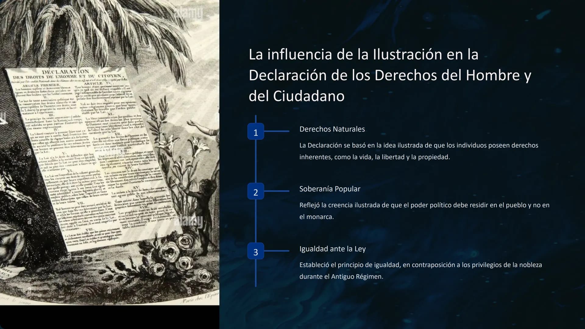 La llustración y la
Revolución Francesa
La Ilustración, una época de pensamiento racional y progreso, influyó
profundamente en la Revolución