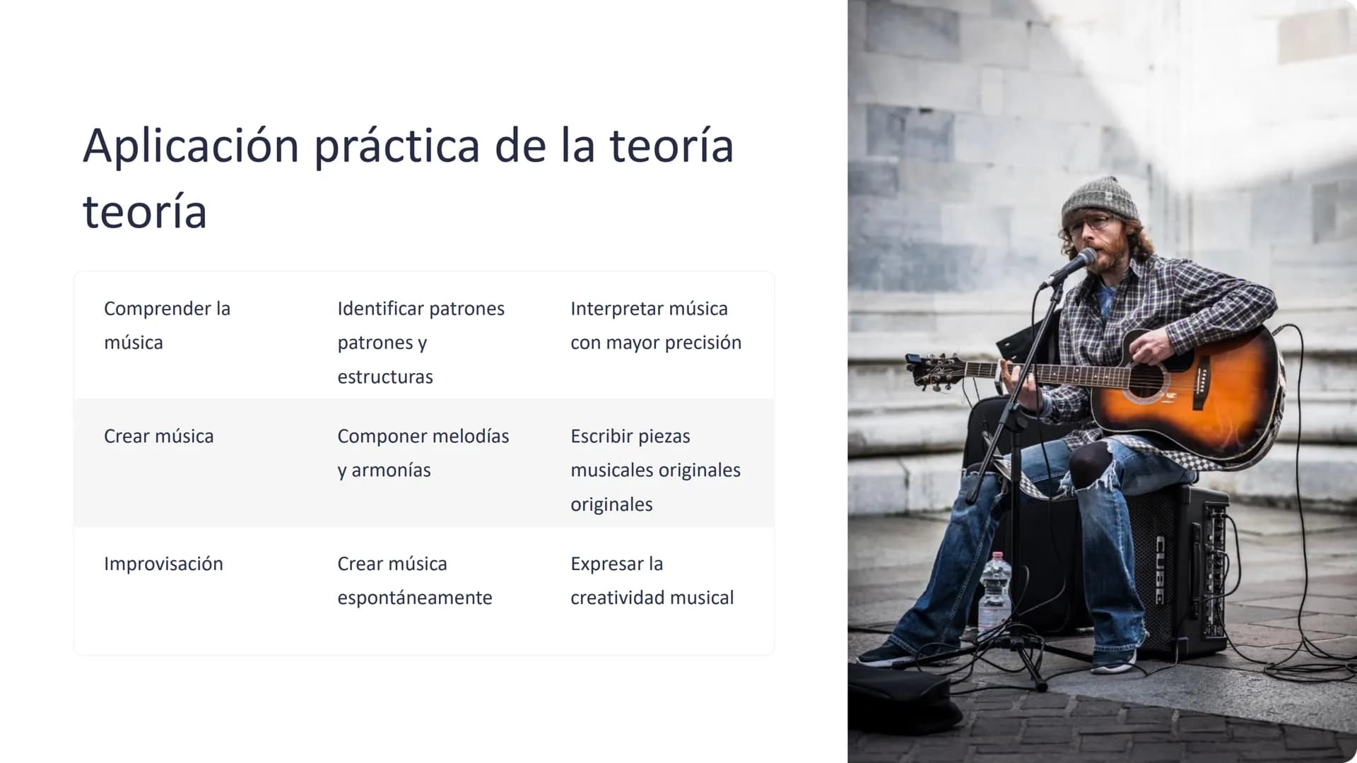 la teoría musical
La teoría musical es la base de la composición y la interpretación musical. A
través de su estudio, comprenderemos los ele