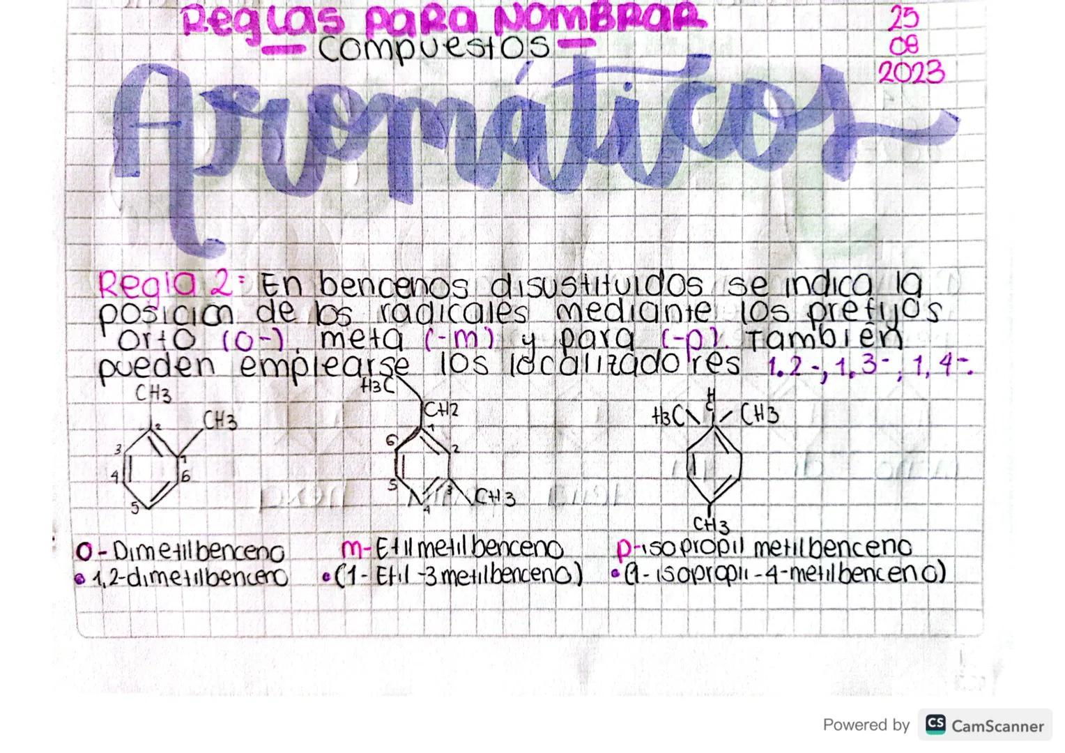 # Peglas para NOMBRAR

- CompuestoS

# Aromáticos

Reala 2. En bencenos disustituidos se indica la
posicion de los radicales mediante los pr