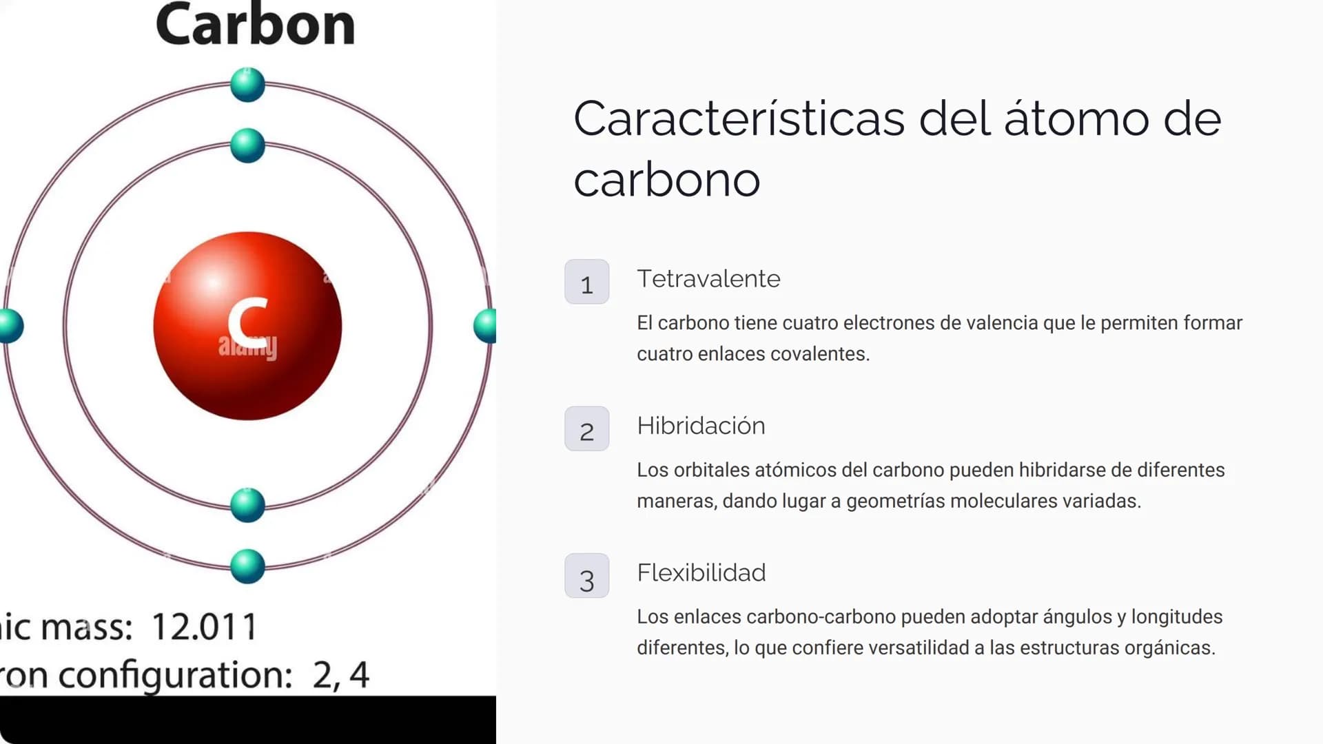 Química del carbono:
Características del átomo de
carbono, tipos de cadenas
carbonadas
La química del carbono es fascinante debido a la vers