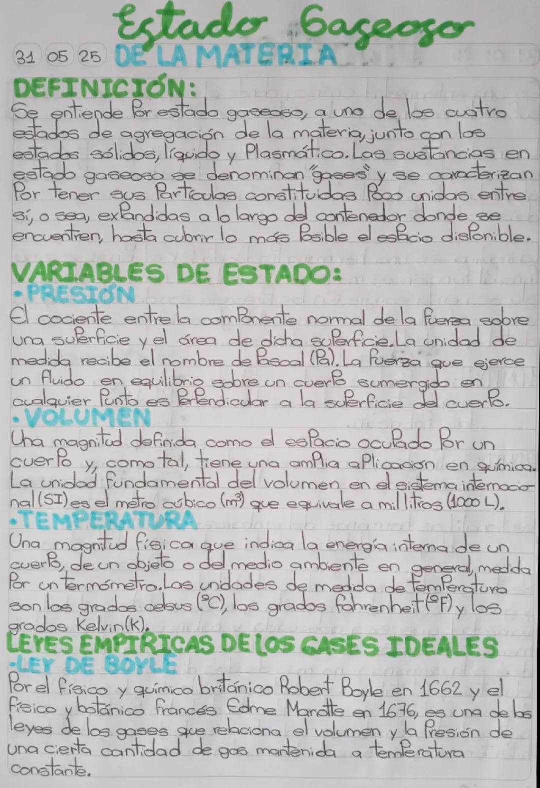 --- OCR Start ---
Estado Caseoso
31 05 25 DE LA MATERIA
DEFINICIÓN:
Se entiende Por estado gasesso, a uno
de los cuatro
estados de agregació