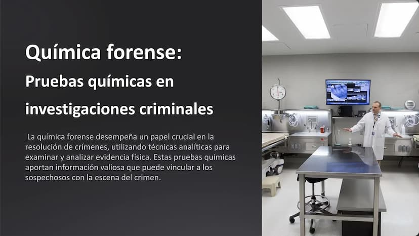 Química forense:
Pruebas químicas en
investigaciones criminales
La química forense desempeña un papel crucial en la
resolución de crímenes, 