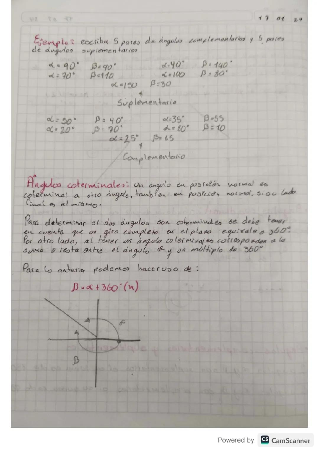 Angulos en posición normal
17 01
24
Cuando un ángelo su vértice se anaentre en el origen del plano
carteciano y su lado inicial coincida con