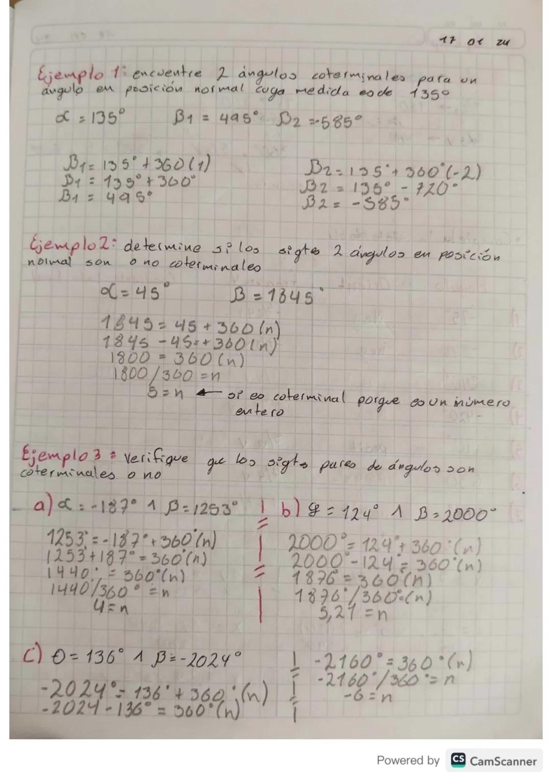 Angulos en posición normal
17 01
24
Cuando un ángelo su vértice se anaentre en el origen del plano
carteciano y su lado inicial coincida con