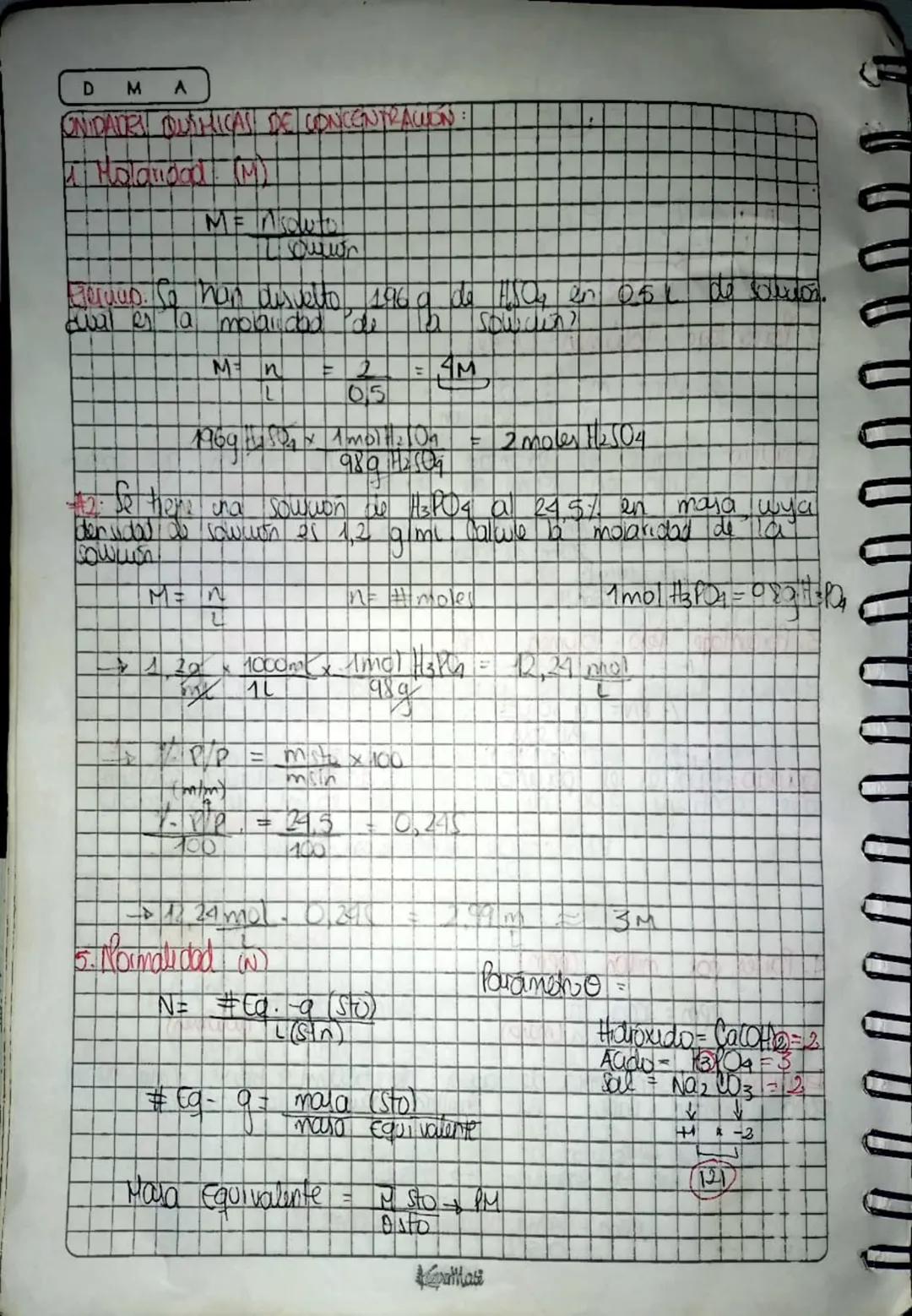 # UNIDADER FITSICAL DE CONCENTRACION:

1. Porcentaje en mara: (1% ρ/ ρ)

% p/p = maso de Coluto. (g) x 100

malal de sou won ig

Giercicio W