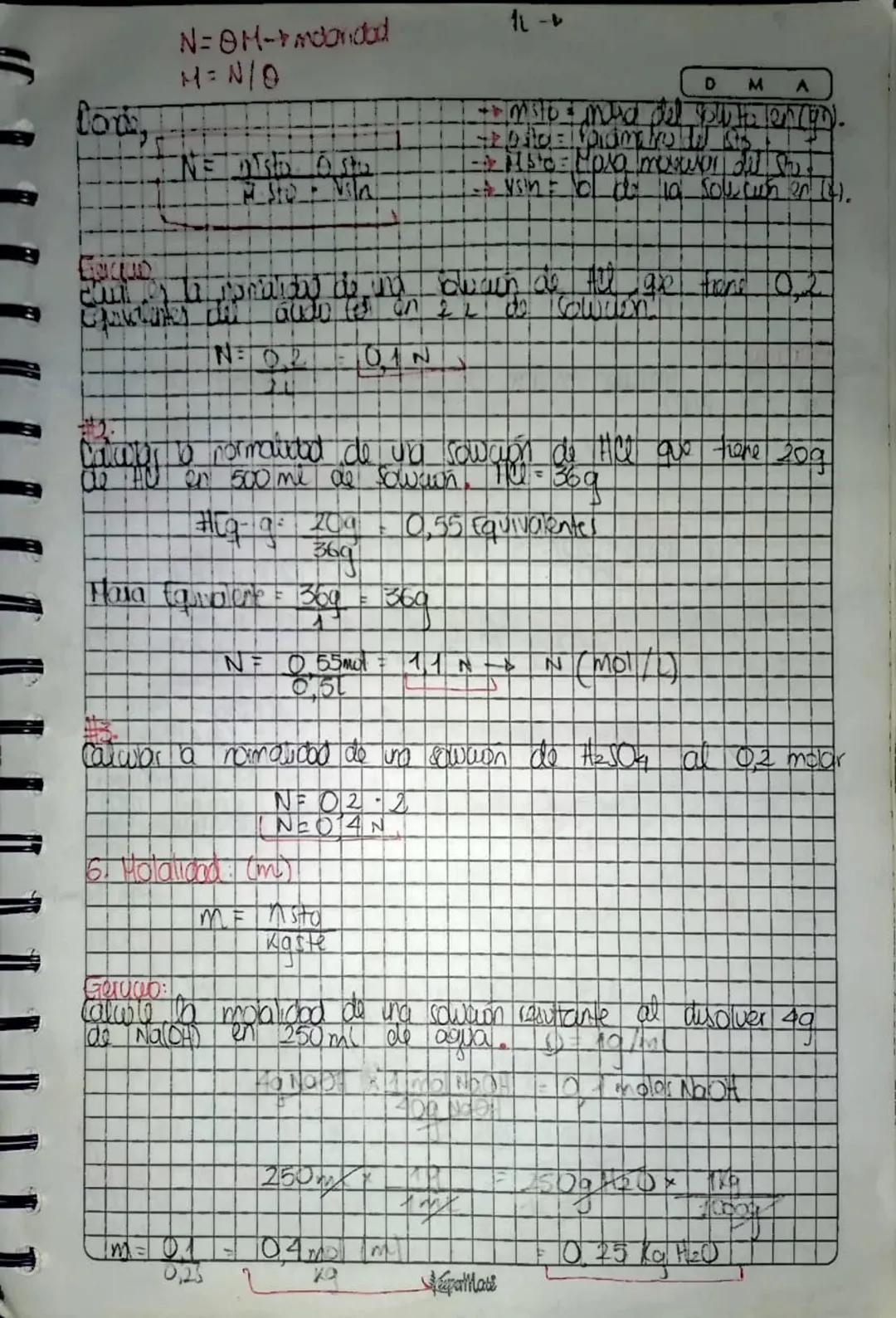 # UNIDADER FITSICAL DE CONCENTRACION:

1. Porcentaje en mara: (1% ρ/ ρ)

% p/p = maso de Coluto. (g) x 100

malal de sou won ig

Giercicio W