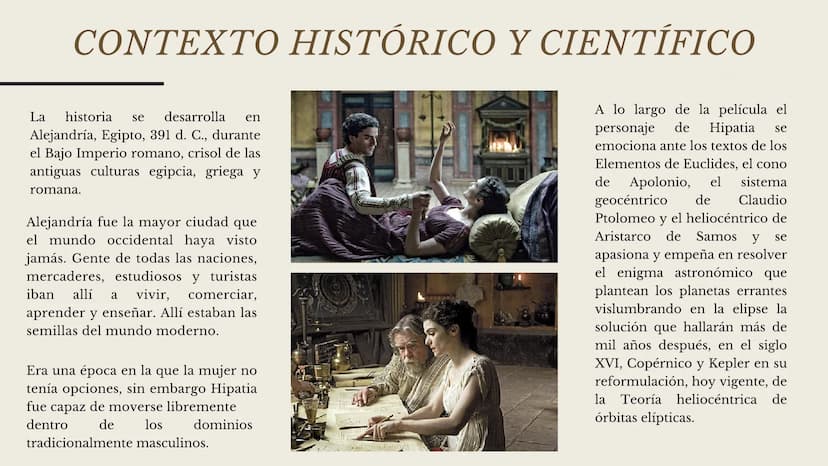 HIPATIA DE ALEJANDRÍA
Película Ágora AGORA
UNA PELICULA DE ALEJANDRO AMENÁBAR
Hipatia de Alejandría, la primera
mujer matemática
Análisis de