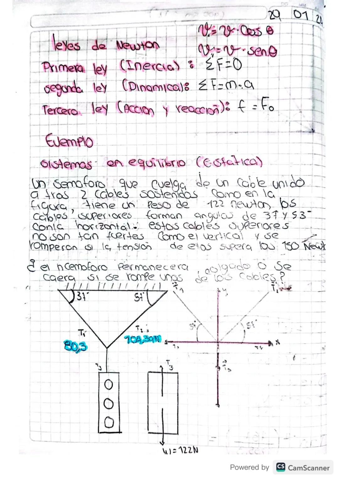 2007 20
leyes de Newton
V = V· Cos o
V = V seno
Primera ley (Inercial : ≤F=0
segunda ley (Dinamica): ≤ F=ma
Tercero. Jey (Accion y reaccion)