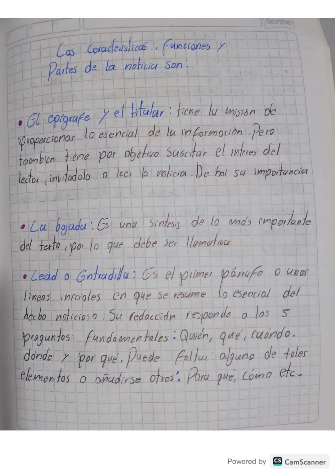 Cas Coracteristicas, funciones y
Partes de la noticia son.

• El epigrafe y el titular: tiene la misión de
proporcionar lo esencial de la in