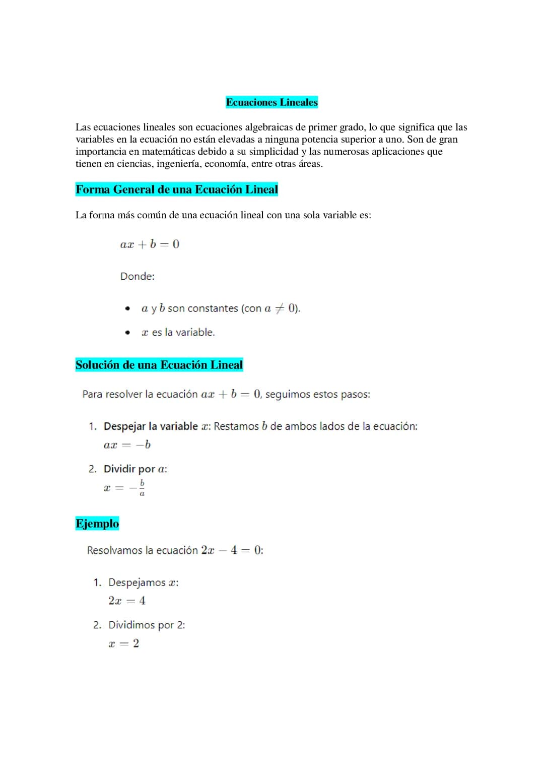 Ecuaciones lineales