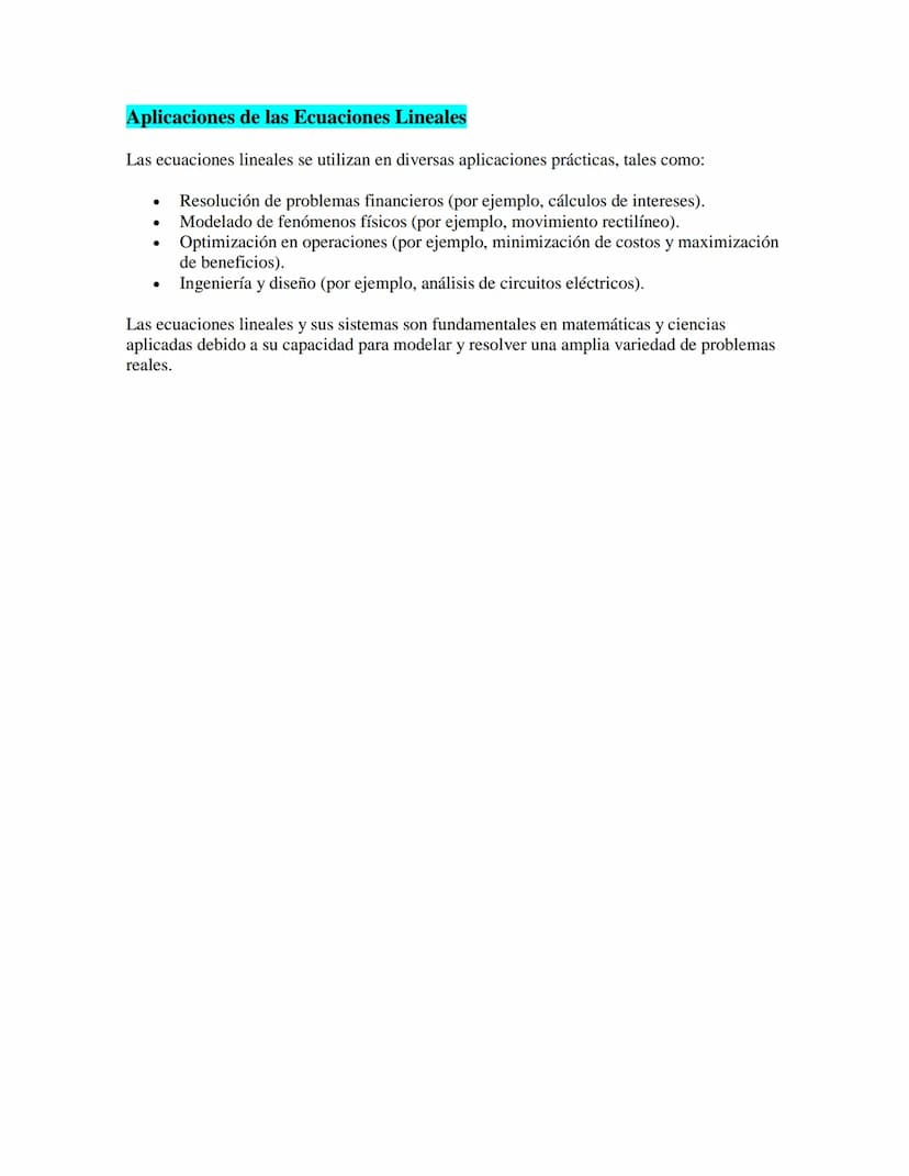 Ecuaciones Lineales
Las ecuaciones lineales son ecuaciones algebraicas de primer grado, lo que significa que las
variables en la ecuación no