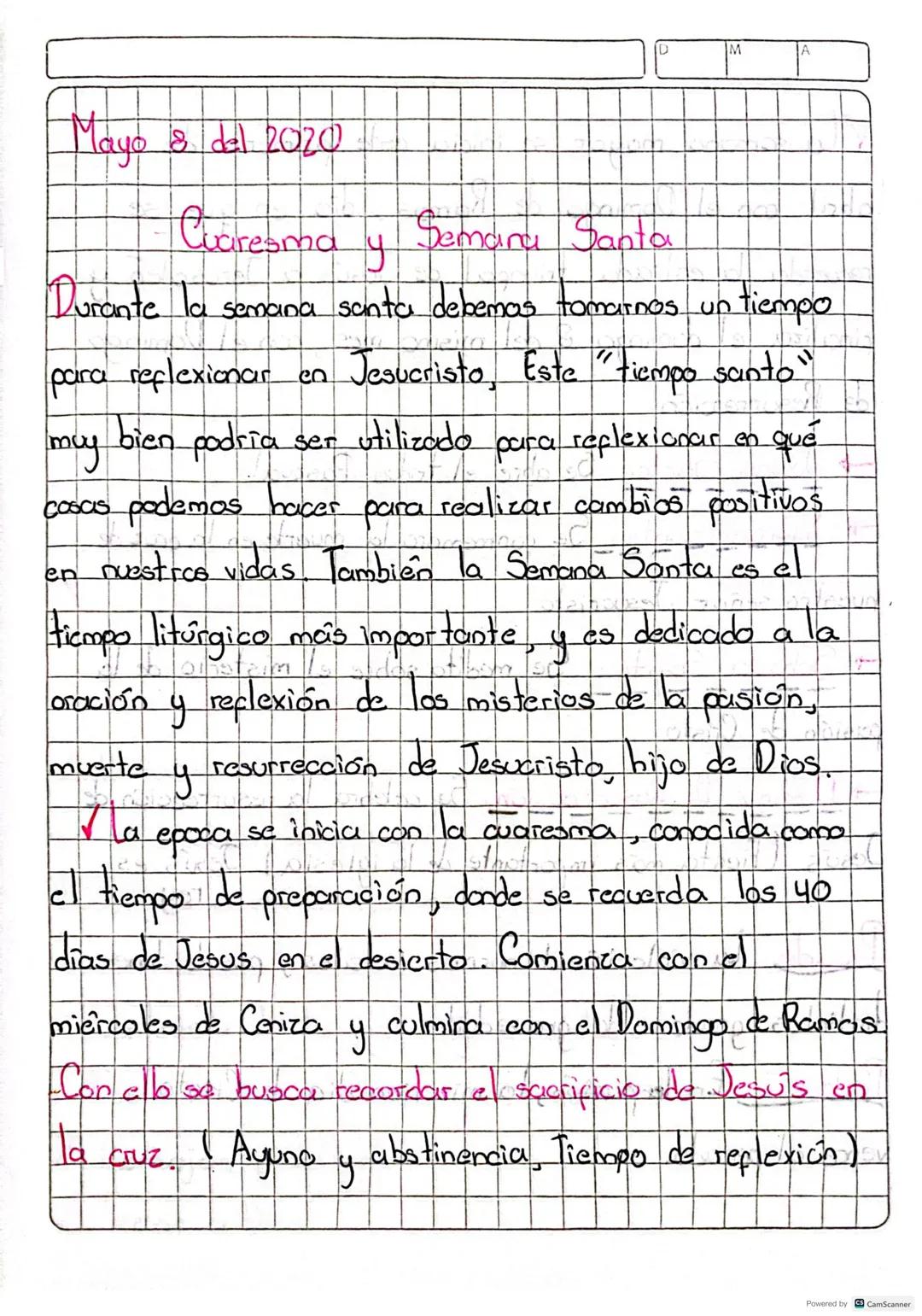 Mayo & del 2020

Cuaresma y Semana Santa

Durante la semana santa debemas tomarnos un tiempo
para reflexionar en Jesucristo, Este "tiempo sa