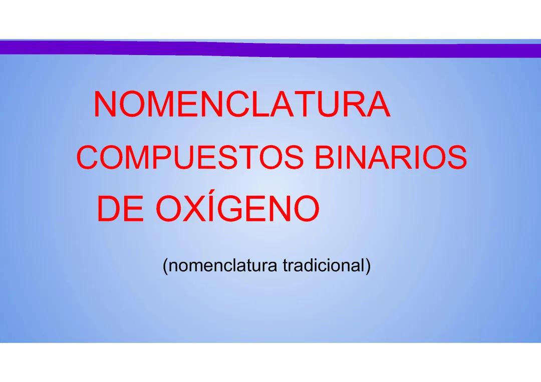 Nomenclatura Tradicional de Compuestos Binarios con Oxígeno 