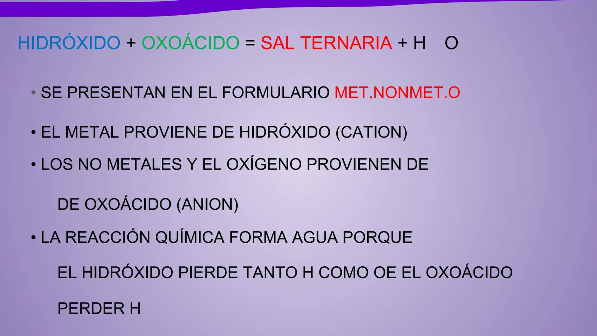 NOMENCLATURA
COMPUESTOS BINARIOS
DE OXIGENO
(nomenclatura tradicional) METAL + OXIGENO = ÓXIDO
Con número de oxidación: ÓXIDO.
...(nombre de