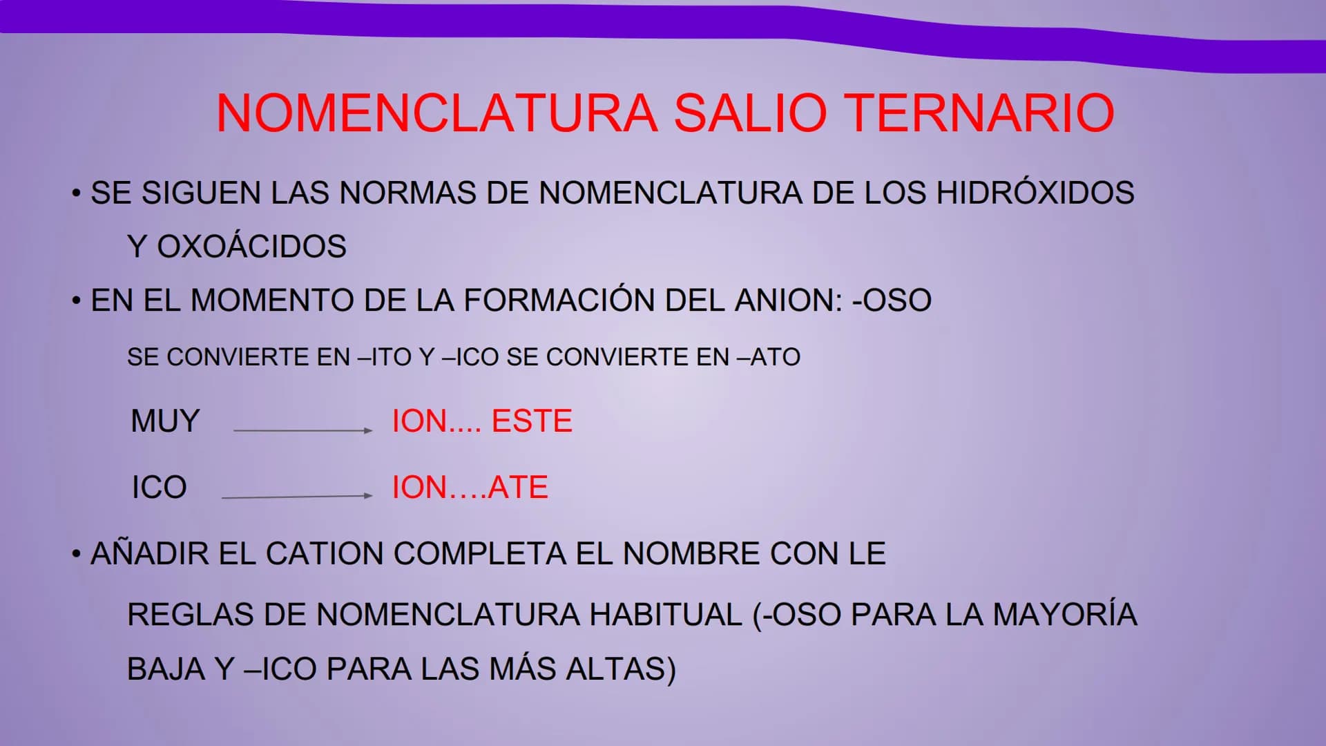 NOMENCLATURA
COMPUESTOS BINARIOS
DE OXIGENO
(nomenclatura tradicional) METAL + OXIGENO = ÓXIDO
Con número de oxidación: ÓXIDO.
...(nombre de