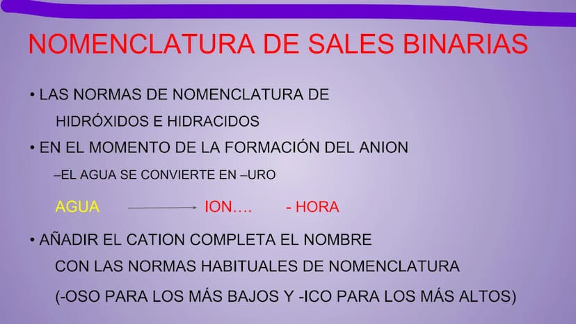 NOMENCLATURA
COMPUESTOS BINARIOS
DE OXIGENO
(nomenclatura tradicional) METAL + OXIGENO = ÓXIDO
Con número de oxidación: ÓXIDO.
...(nombre de