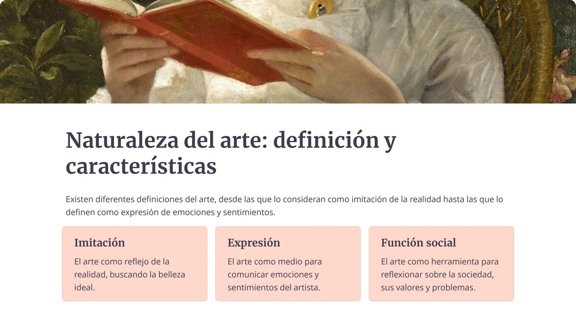 la filosofía del
arte
La filosofía del arte indaga en la naturaleza del arte, su función
en la sociedad y la experiencia estética que produc