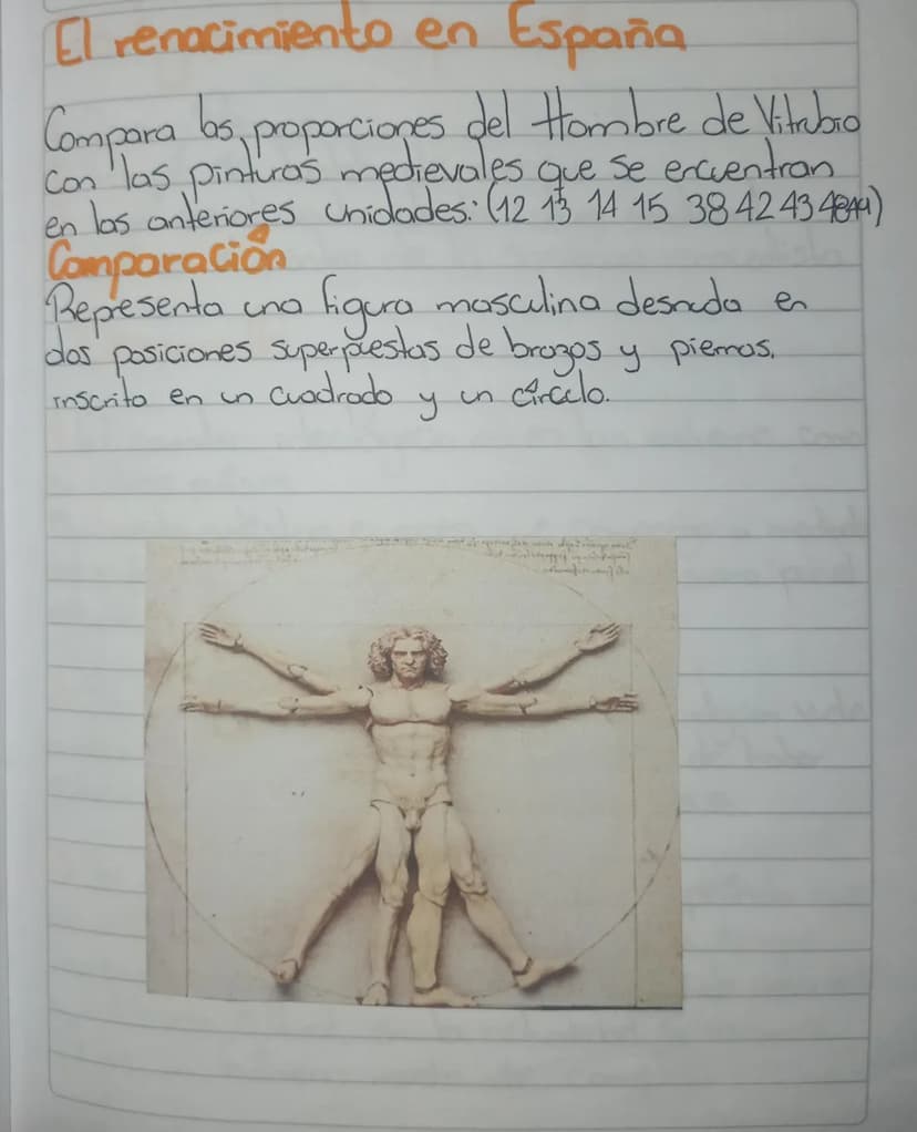 El renacimiento en España.
Compara
bs.
proporciones del Hombre de Vitrubio
con las pinturas medievales que se encuentran
en las anteriores u
