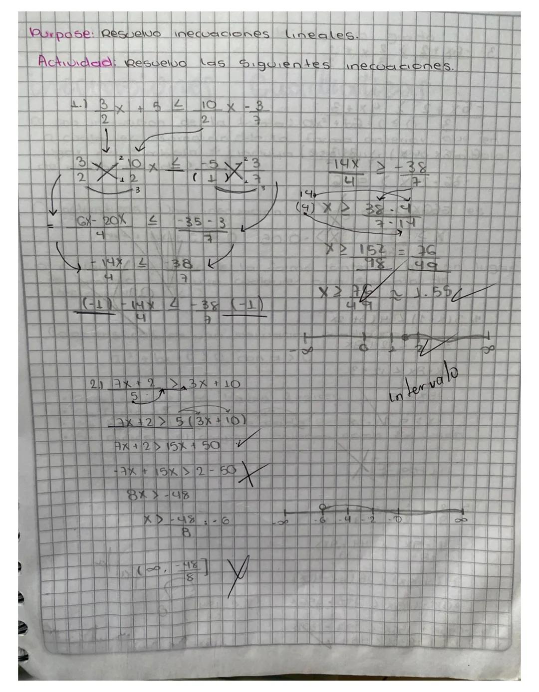 19
Sep
23
Purpose: Resuelvo inecuaciones lineales
ejemplo: 3x-2<1

3x1+2
3<3<3
x<1

(-0,1)

{x/x<1}

2 3x-44ㄨ+1

3x-x41+4
2x45

X45
(-00, 2.