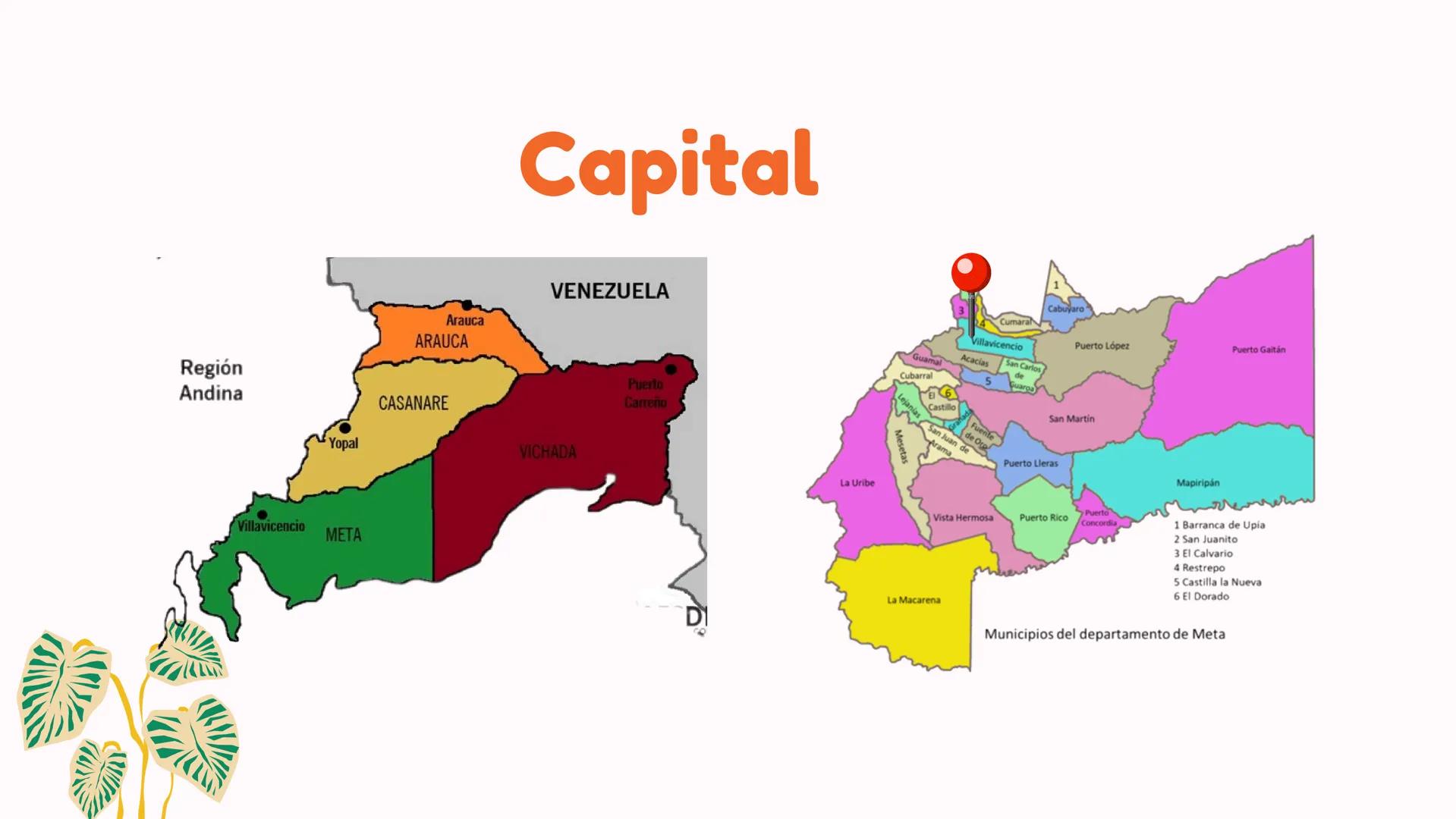 # Departamentos

*   Arauca
*   Meta
*   Vichada
*   Casanare # Limites y relieve

Región Andina

Páramo de
Sumapaz

R. Manacacias

Sierra d